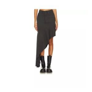 Mother denim SNACKS! The Crinkle Cut Faded Black Denim Jean Skirt Asymmetrical